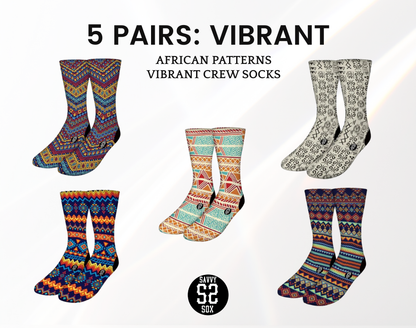 African Patterns Crew Socks (5 Pairs)